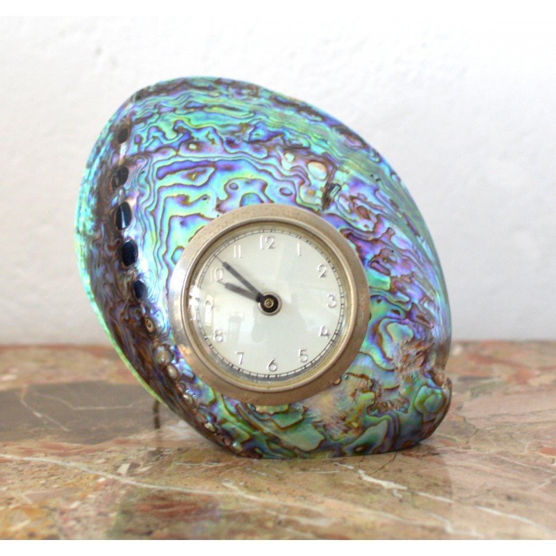 Table clock with solid Paua shell case