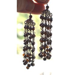 Silver chandelier earrings with tiger's eye