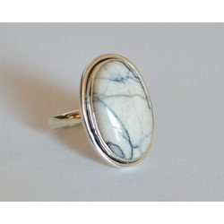 Silver ring with large white turquoise