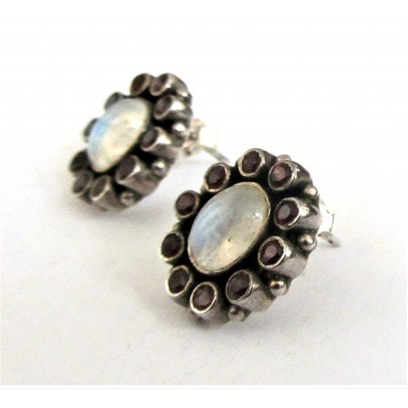 Moonstone and garnet silver earrings