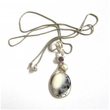 Moss agate silver pendant and necklace