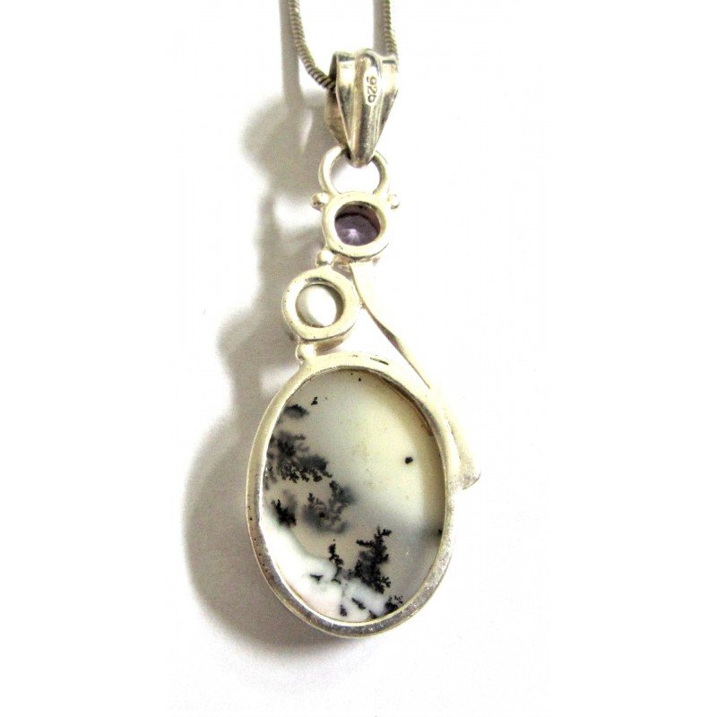 Moss agate silver pendant and necklace