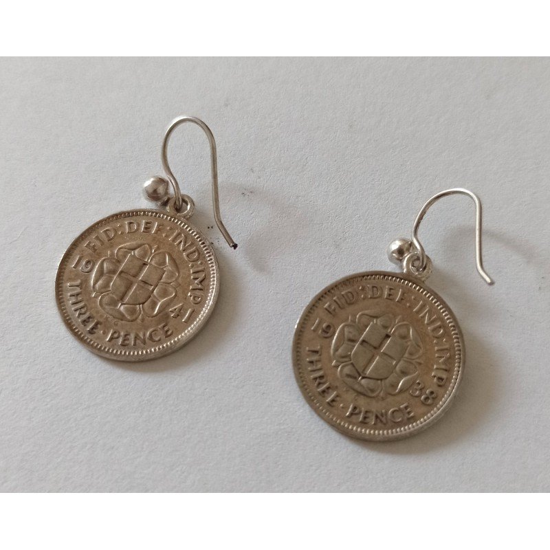 Silver earrings with threepence coins