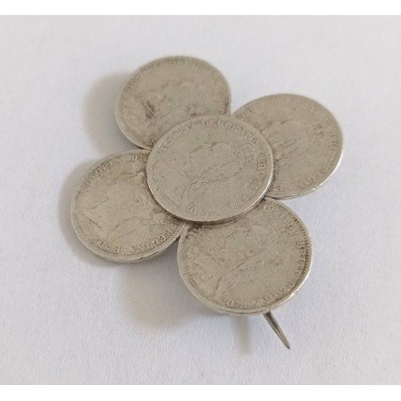 Silver brooch with Victorian threepence coins