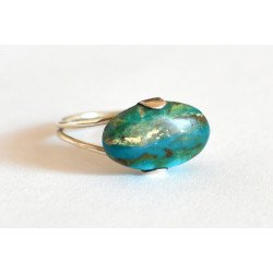 Silver ring with natural Peruvian opal