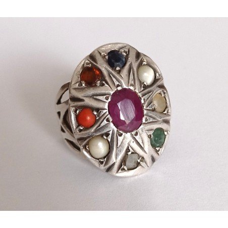 Silver Navaratna ring