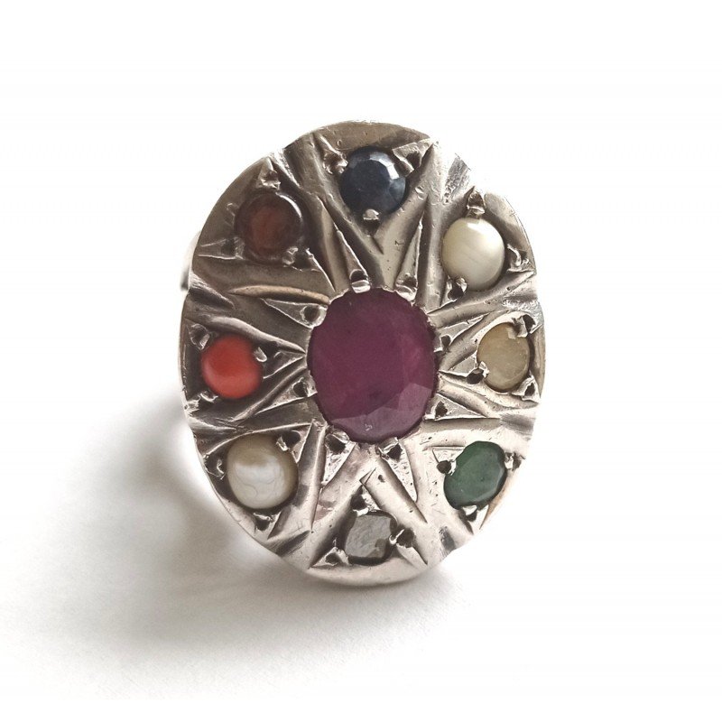 Silver Navaratna ring