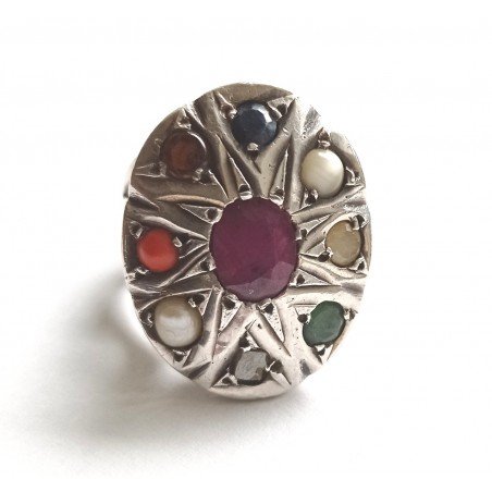 Silver Navaratna ring