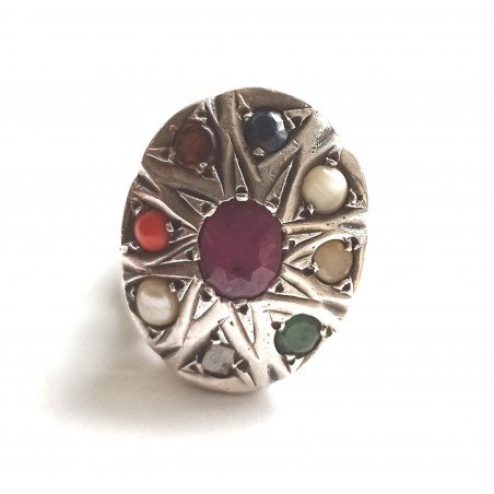 Silver Navaratna ring