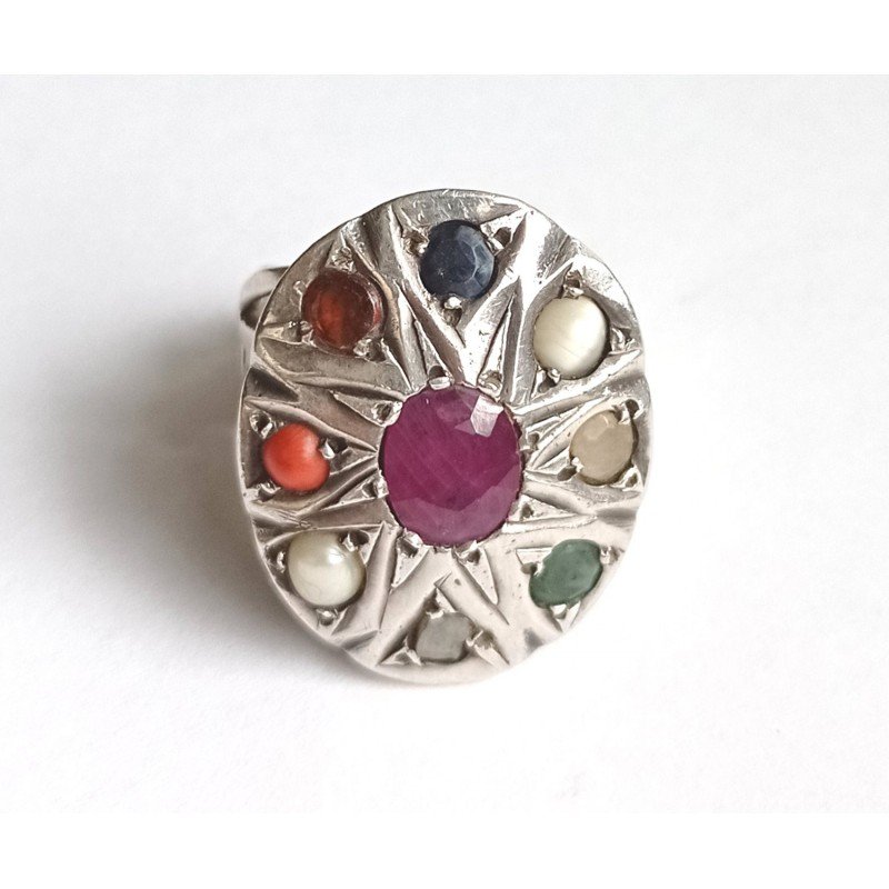 Silver Navaratna ring
