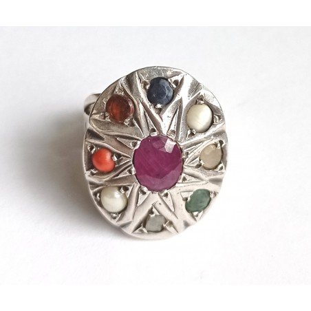 Silver Navaratna ring