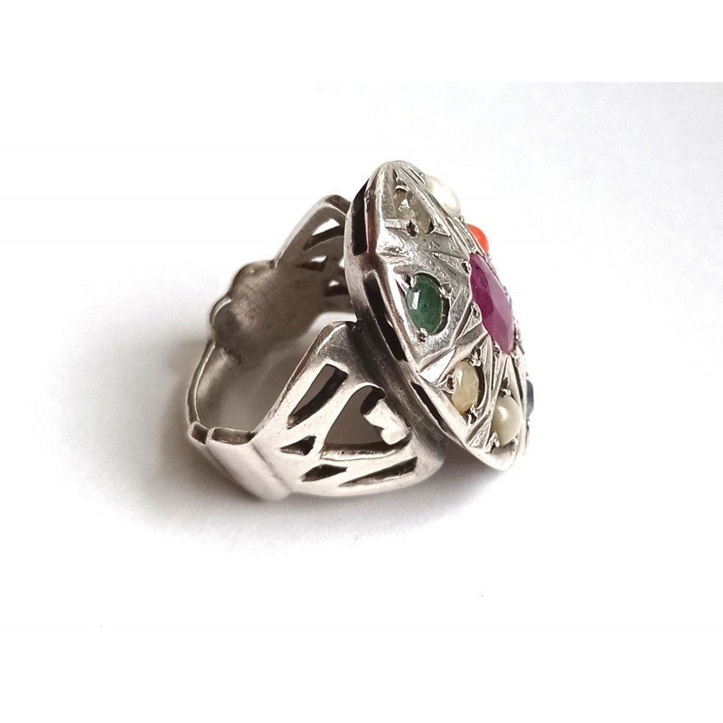 Silver Navaratna ring