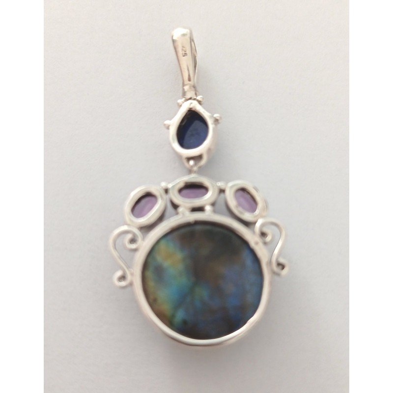 Silver pendant with labradorite, amethyst and...