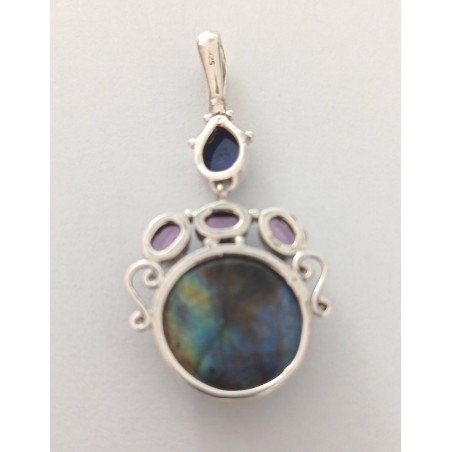 Silver pendant with labradorite, amethyst and lapis lazuli