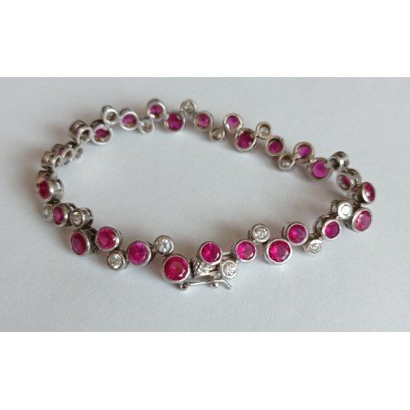 Silver bracelet with synthetic rubies