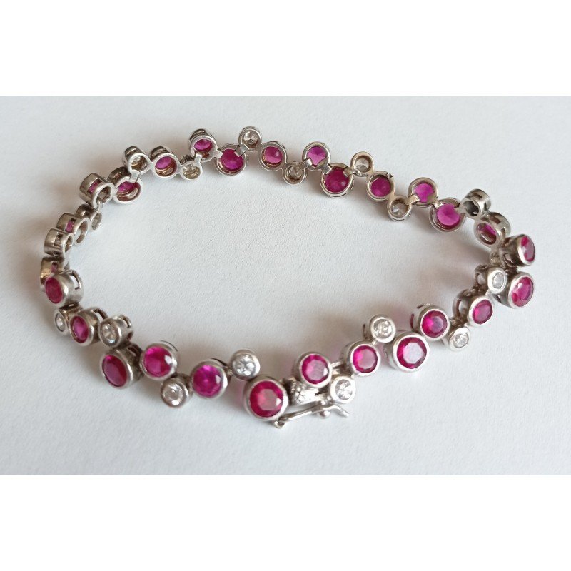 Silver bracelet with synthetic rubies