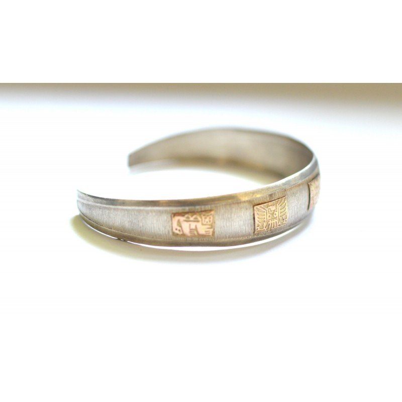 Bracelet with Mexican motifs, silver and 10k gold
