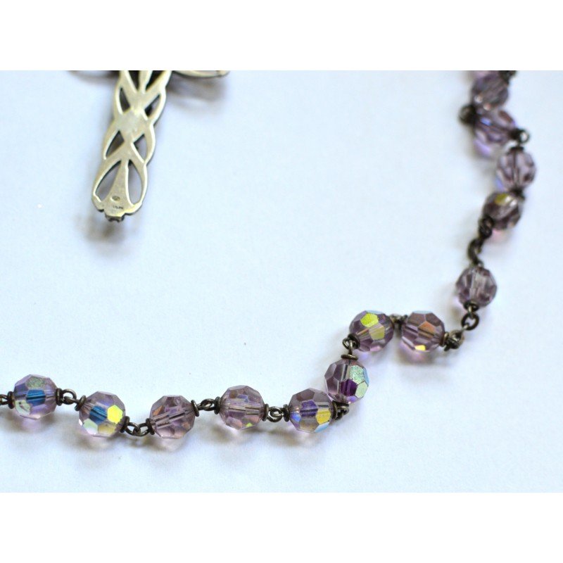 Antique silver rosary with crystals