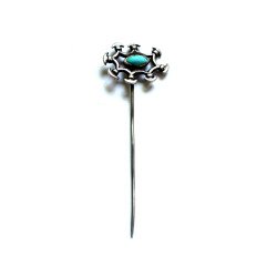 Antique silver hat pin with turquoise