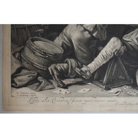 Gerard Ter Borch "Soldiers Brawling" antique engraving, 1640-1680