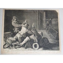 Gerard Ter Borch "Soldiers Brawling" antique engraving,...