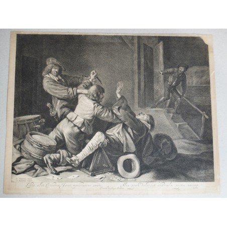 Gerard Ter Borch "Soldiers Brawling" antique engraving, 1640-1680