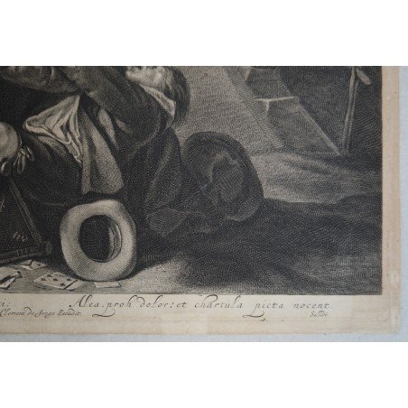 Gerard Ter Borch "Soldiers Brawling" antique engraving, 1640-1680