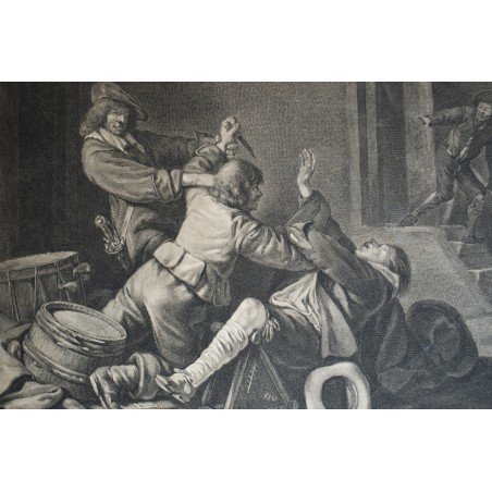 Gerard Ter Borch "Soldiers Brawling" antique engraving, 1640-1680