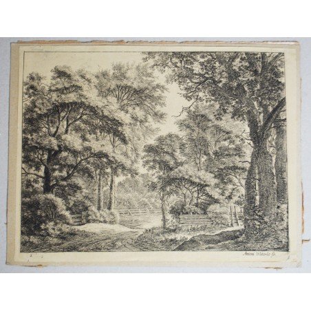 Antonie Waterlo Peisaj gravura veche sec 18-19
