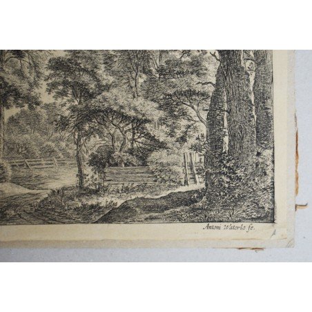 Antonie Waterlo "Peisaj" gravura veche sec 18-19