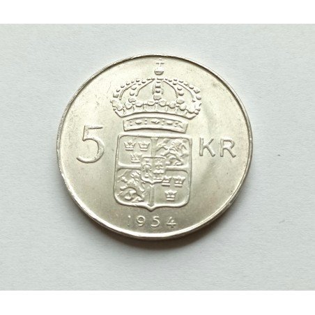 Swedish 5 kronor silver coin - 1954