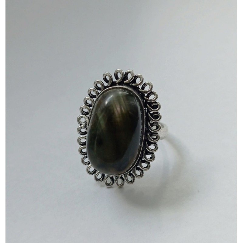 Silver ring with labradorite