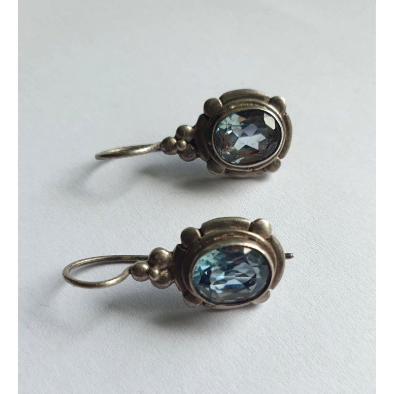 Heavy silver earrings with topaz
