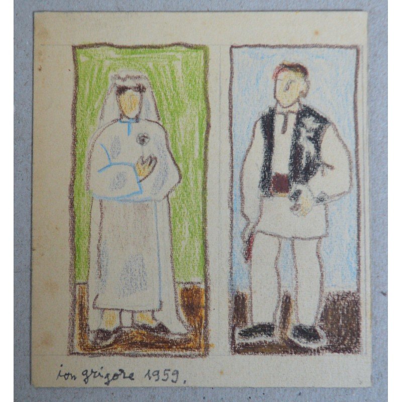 Ion Grigore "Bride and Groom" drawing, 1959