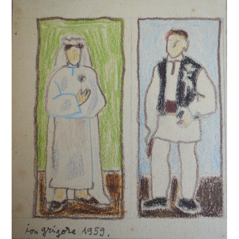 Ion Grigore "Bride and Groom" drawing, 1959