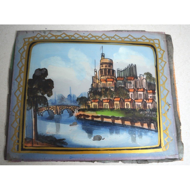 Windsor Castle, painting on glass, circa 1900