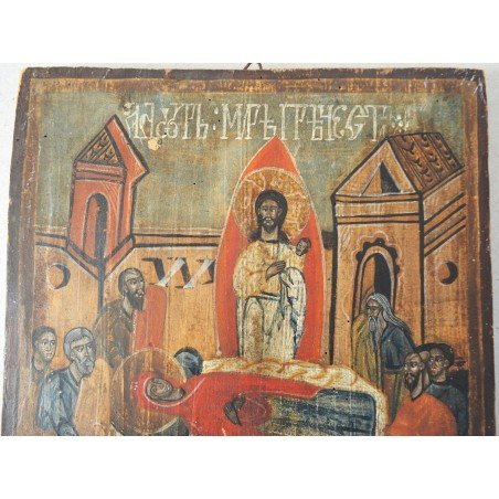 "Adormirea Maicii Domnului" icoana pe lemn atelier de factura populară Moldova sfarsit de secol 18