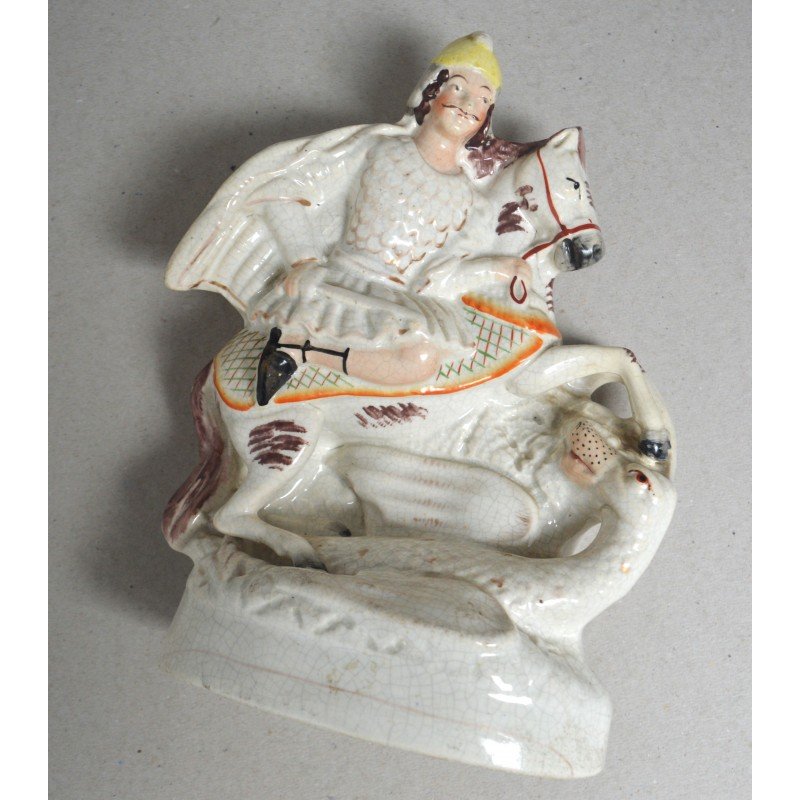 Sfantul Gheorghe omorand balaurul figurina de Staffordshire cca 1850-1880