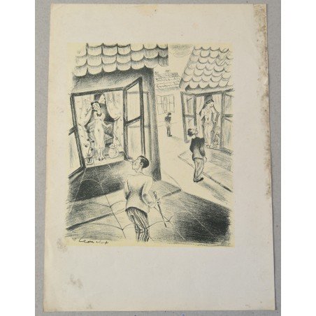 Alex Leon "Girls in Shop Windows" lithograph, 1935