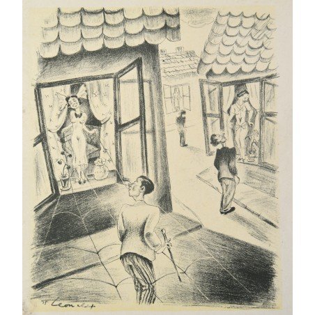 Alex Leon "Girls in Shop Windows" lithograph, 1935
