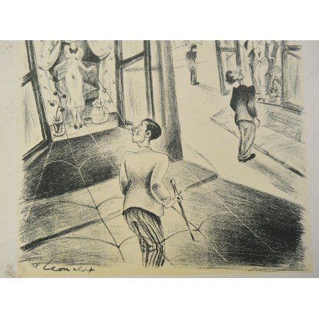 Alex Leon "Girls in Shop Windows" lithograph, 1935