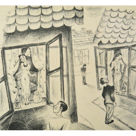 Alex Leon "Girls in Shop Windows" lithograph, 1935