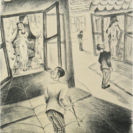 Alex Leon "Girls in Shop Windows" lithograph, 1935