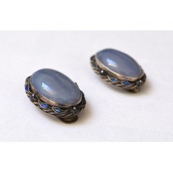 Antique silver, jade and enamel scarf/lapel clip set