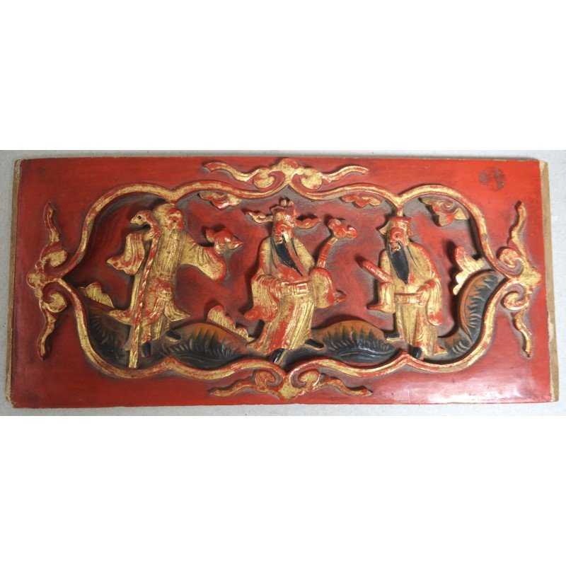 Polychrome carved wood panel, China, 18th-19th...