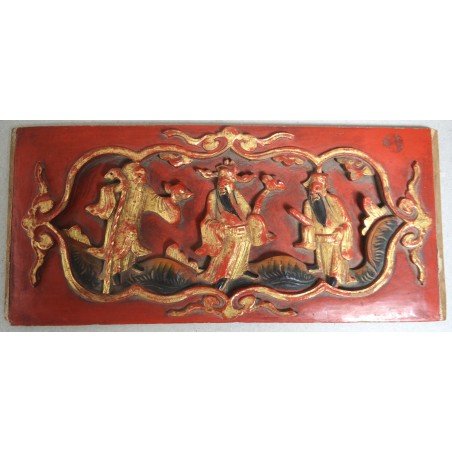 Polychrome carved wood panel, China, 18th-19th century