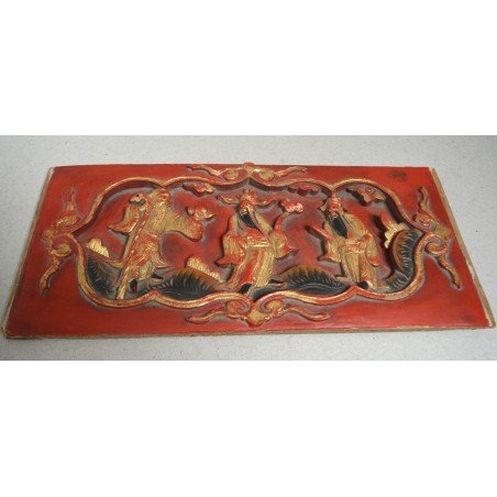 Polychrome carved wood panel, China, 18th-19th century