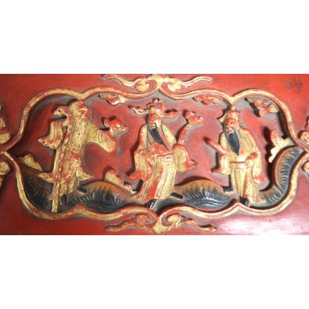 Polychrome carved wood panel, China, 18th-19th century