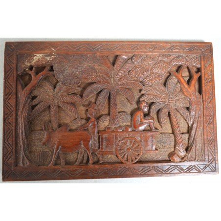 Exotic wood panel, bas-relief carving, East Africa (Kenya, Tanzania or Uganda), 20th century
