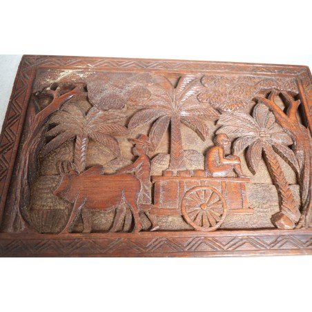 Exotic wood panel, bas-relief carving, East Africa (Kenya, Tanzania or Uganda), 20th century